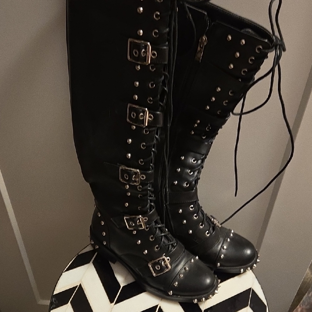 PAZZO Black Studded Combat Boots